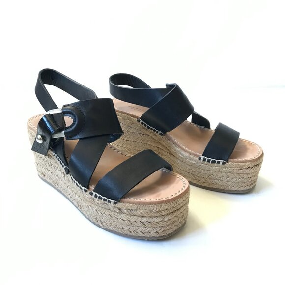 Rag & Bone August Platform Espadrille Sandals Womens 36 6 Black Tan Leather Shoe - Picture 2 of 11